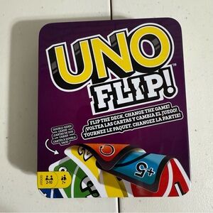UNO FLIP! Card Game in Storage & Travel Tin ~ Flip The Deck ~ Ages 7+ Unopened